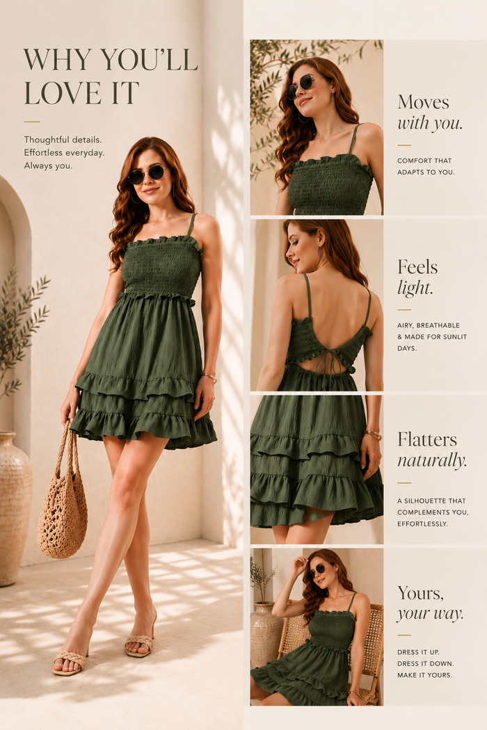 Olive Green Smocked Women's Smocked Dresses for Women