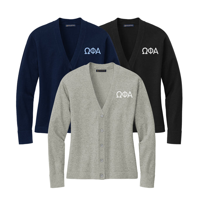 Omega Phi Alpha Cardigan Sweater - OPhiA Embroidered Greek Letters