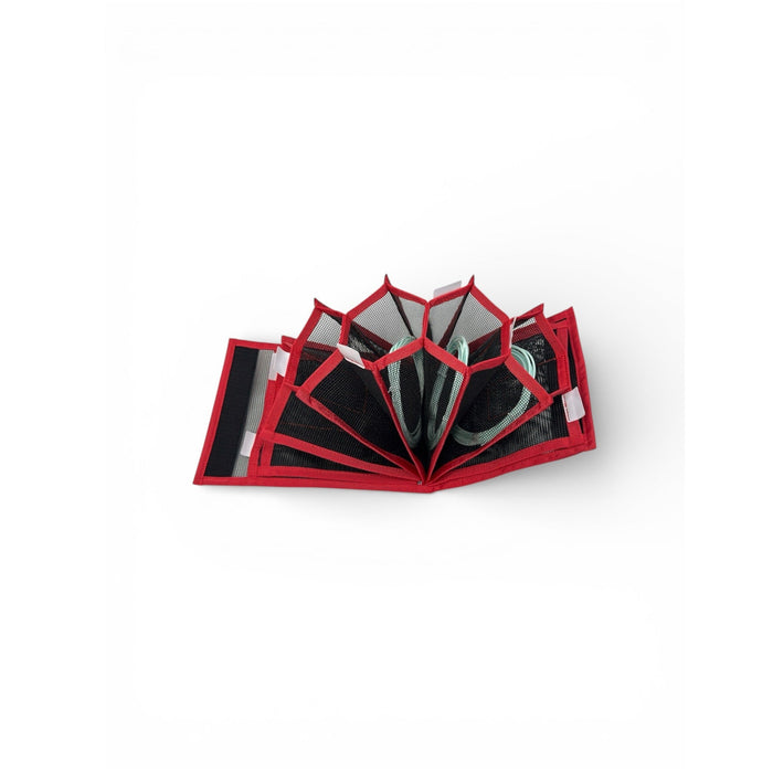 OPST Wallet - line storage - Red and black mesh wallet on a white background - side shot