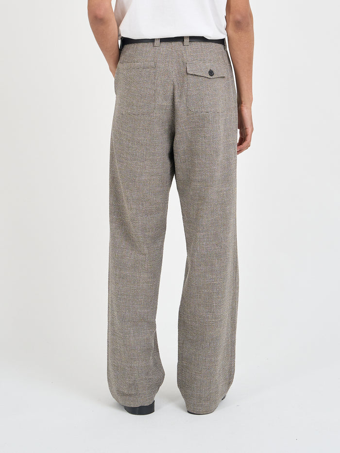 Orsman wide-leg Hilliard brown micro-check trousers, back view