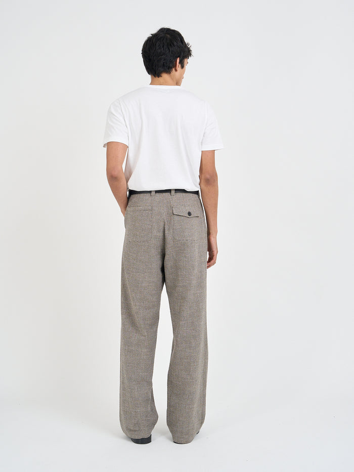 Orsman wide-leg Hilliard brown micro-check trousers, back view