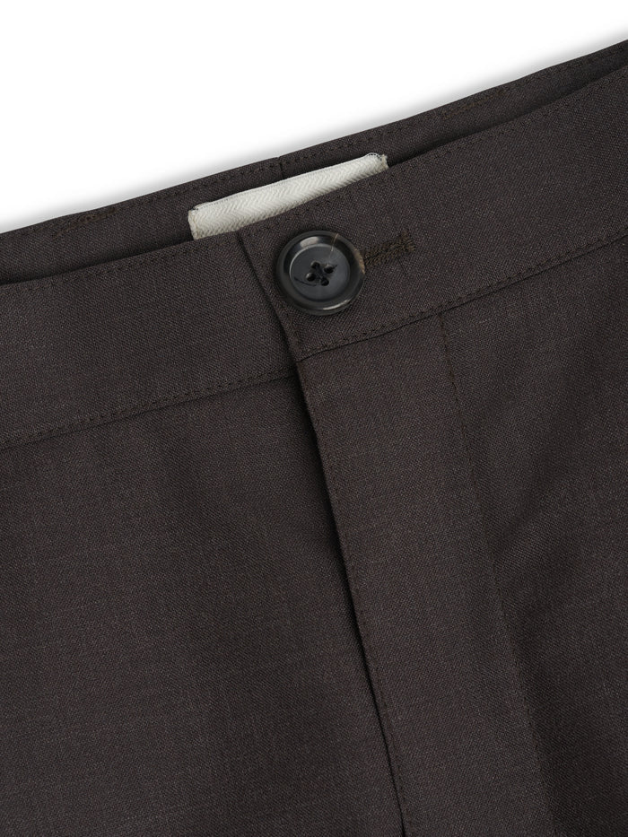 Waist detail showing button and fly fastening on Orsman trousers