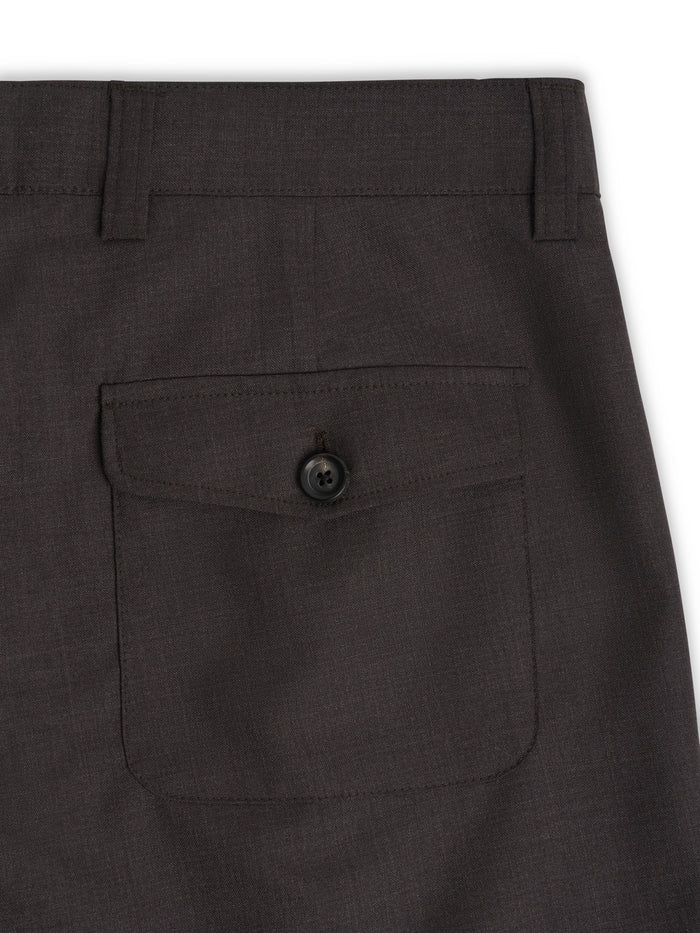 Rear patch pocket detail on Orsman Miro brown wide-leg trousers