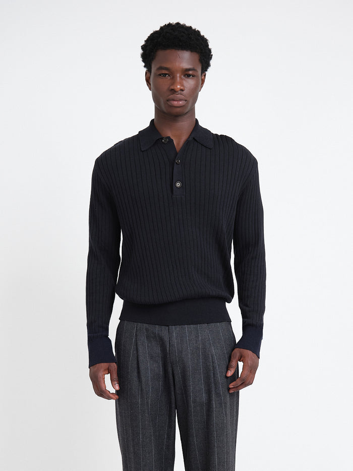 Pablo Knitted Polo Shirt Eversley Navy