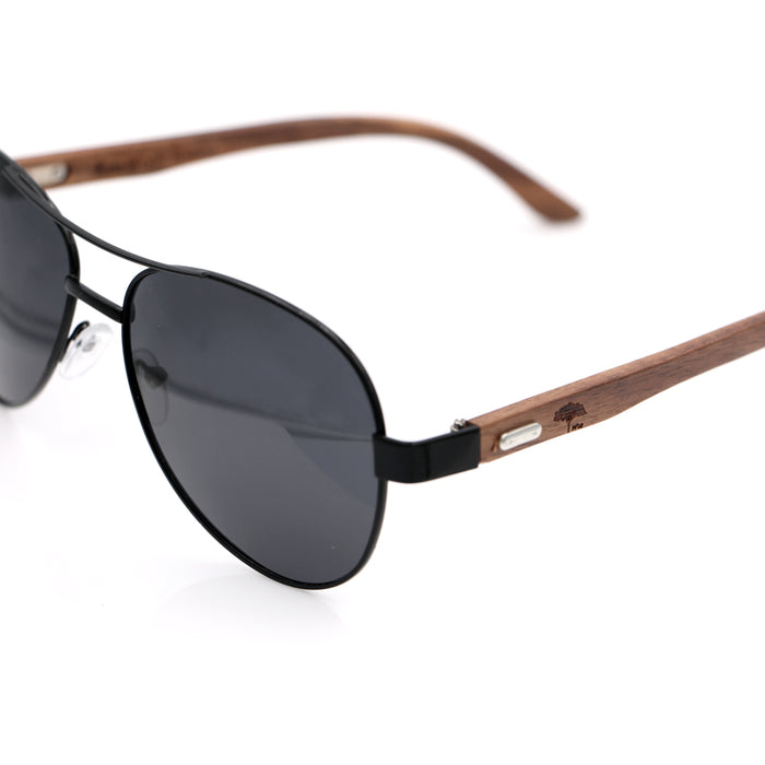 Pailaka Koa Sunglasses - Black Lens Black Frame - Close-Up