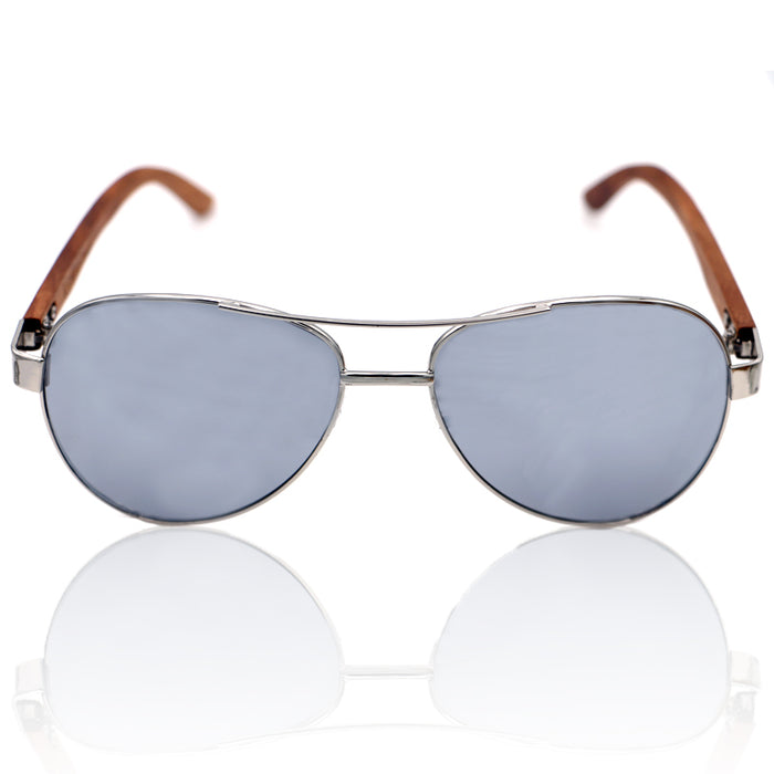 Pailaka Koa Sunglasses - Mirror Lens Silver Frame