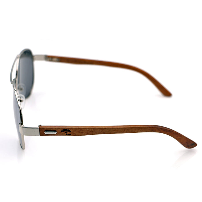 Pailaka Koa Sunglasses - Mirror Lens Silver Frame - Side View