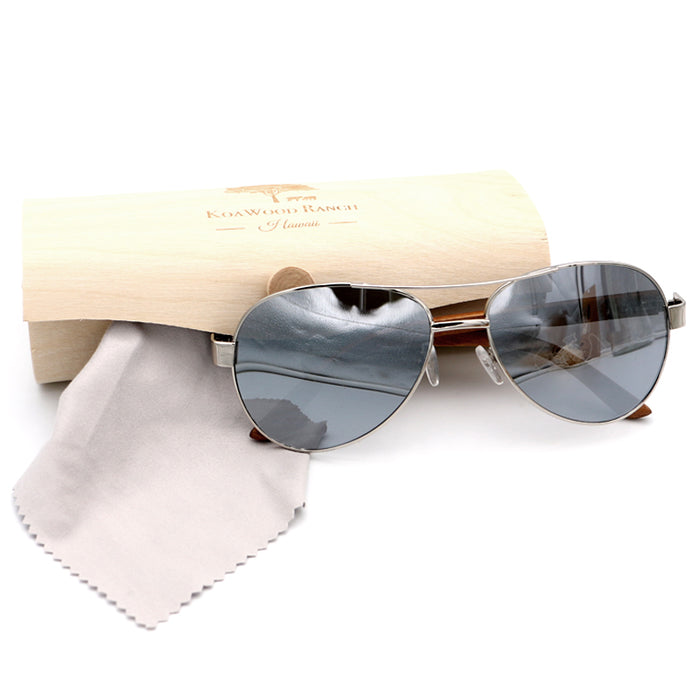 Pailaka Koa Sunglasses - Mirror Lens Silver Frame