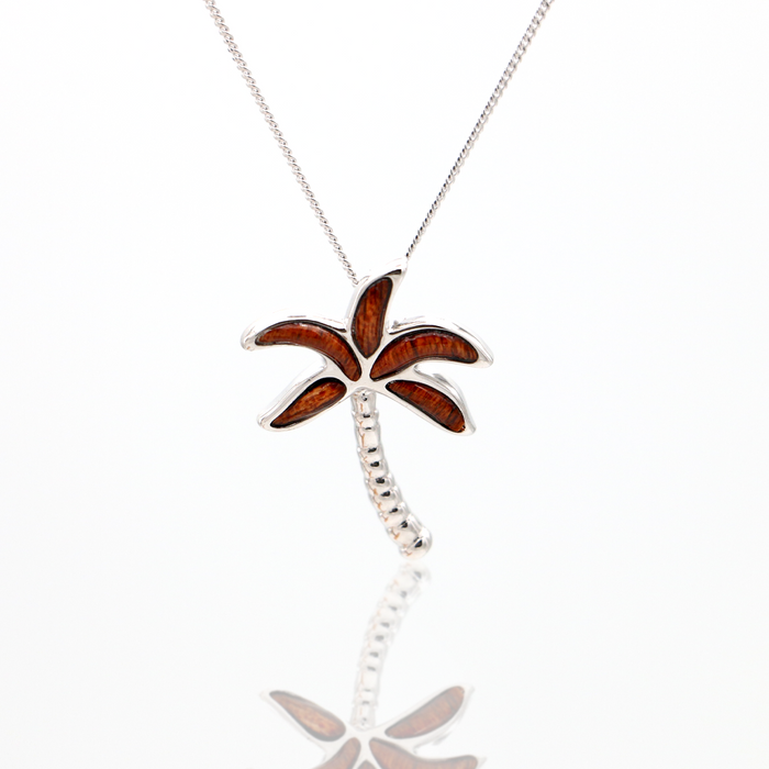 Palm Tree Sterling Silver Koa Inlay Pendant
