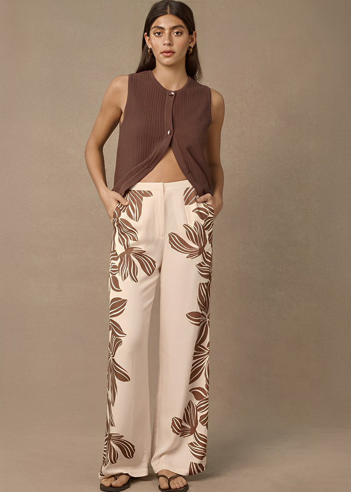 Palmera Pant - Cream Floral - Front View