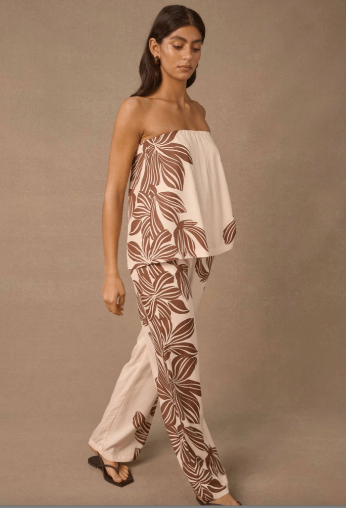 Palmera Strapless Top - Cream Floral - Top View