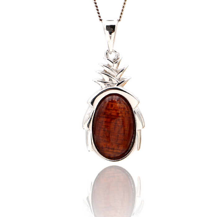 Pineapple Sterling Silver Koa Inlay Pendant - Front View