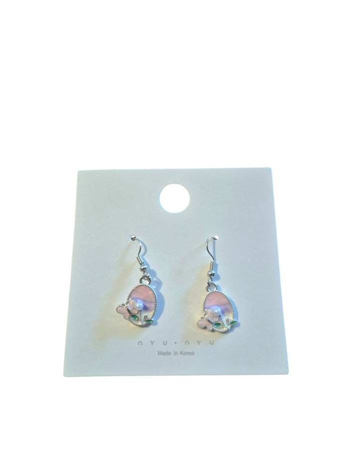 Pink butterfly frame earrings