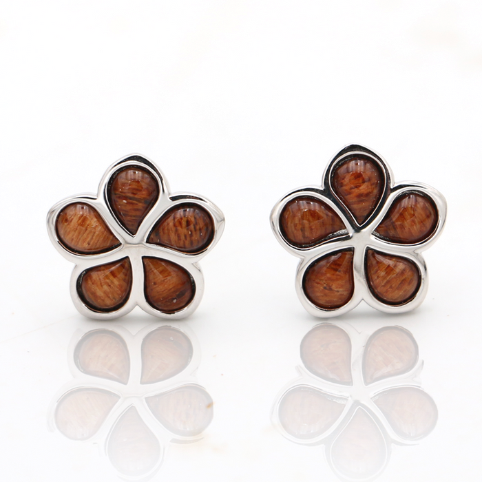 Plumeria Sterling Silver Koa Inlay Stud Earrings