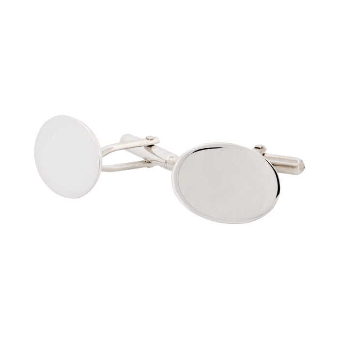 Polished Rhodium Plated Sterling Silver Oval Cufflinks