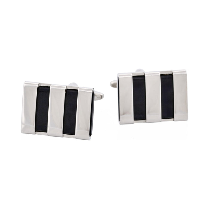 Polished Rhodium Plated Striped Onyx Cufflinks