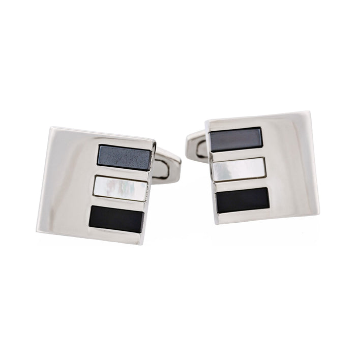 Polished Rhodium Square with Hematite & Mother Of Pearl & Onyx Cufflinks
