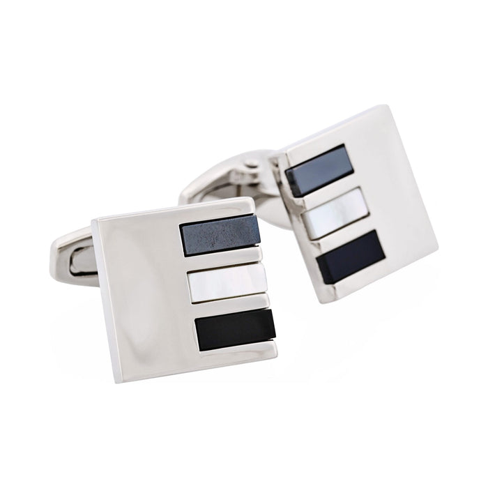 Polished Rhodium Square with Hematite & Mother Of Pearl & Onyx Cufflinks