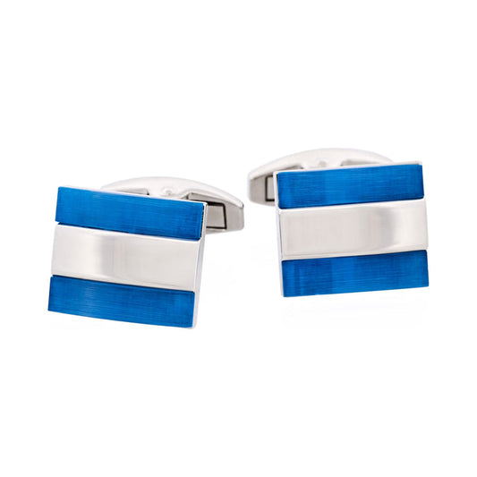 Polished Rhodium Stripe & Light Blue Cat's Eye Cufflinks