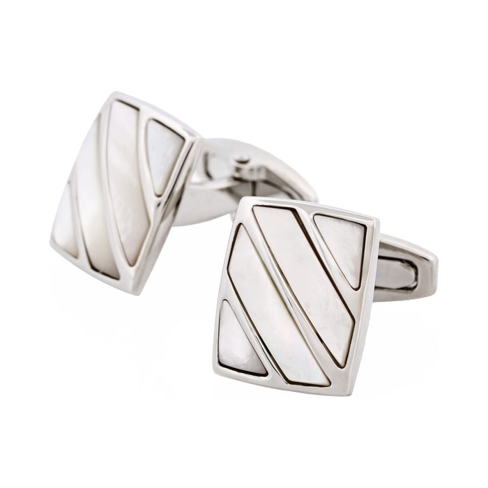 Polished Rhodium Stripe Mother Of Pearl Cufflinks