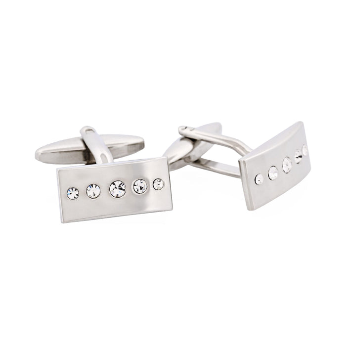 Polished Rhodium with Crystal Rectangle Cufflinks