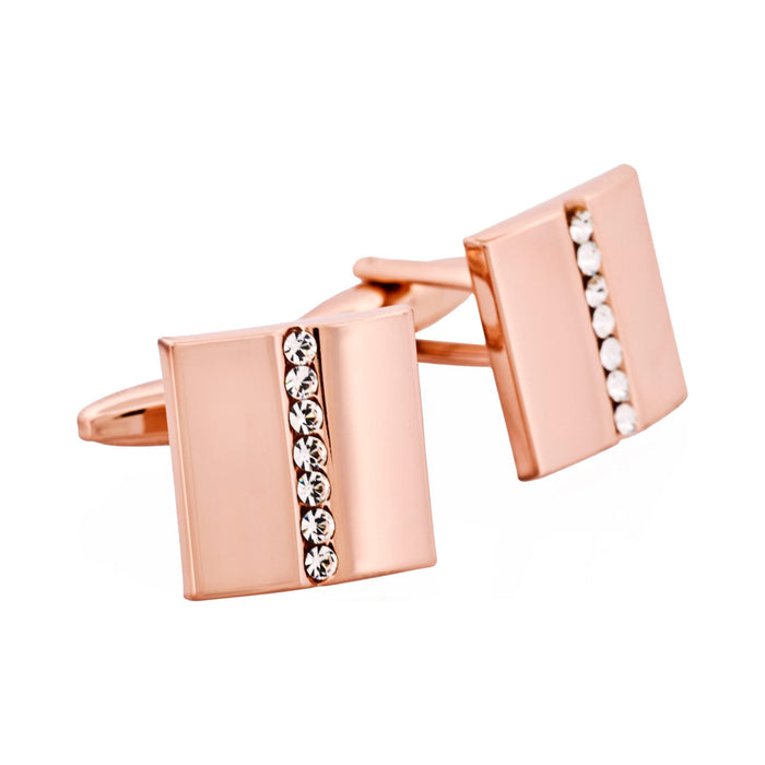 Polished Rose Gold Plated & Crystal Cufflinks