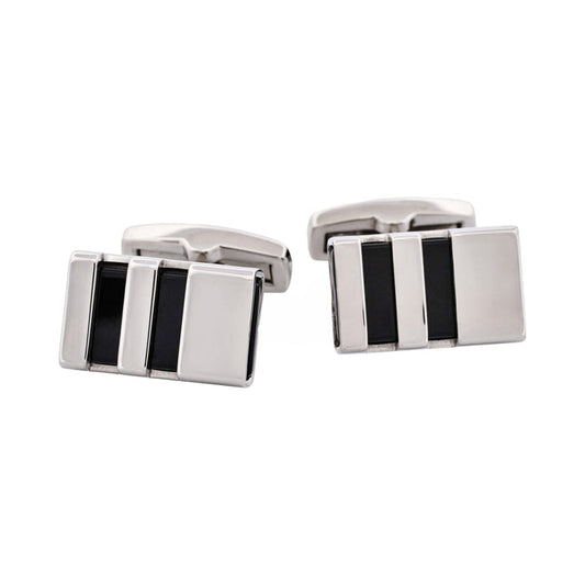Polished Stainless & Black Enamel Striped Cufflinks