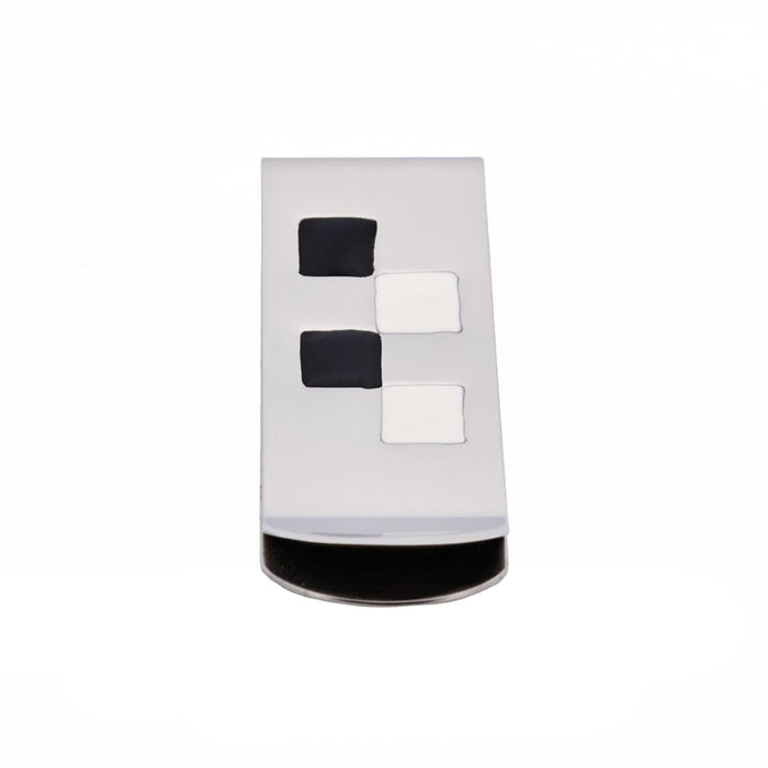 Polished Stainless Steel & Black & White Enamel Money Clip