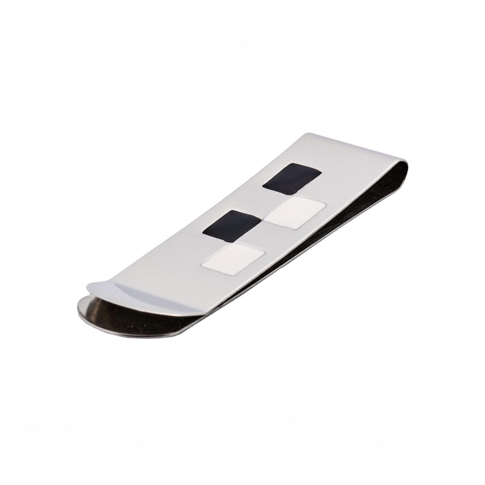 Polished Stainless Steel & Black & White Enamel Money Clip
