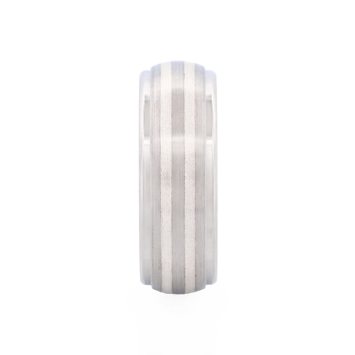 Polished Stainless Steel & Brushed Silver Toned Inlay Ring