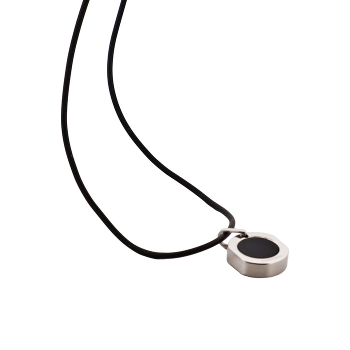 Polished Stainless Steel & Onyx Round Pendant on Chain