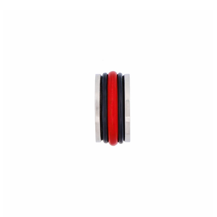Polished Stainless Steel & Red & Black Tube Rubber Wheel Pendant without Chain