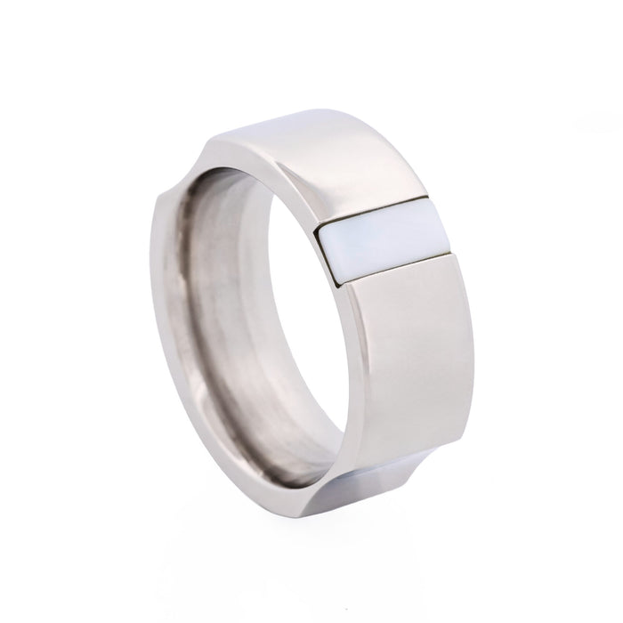 Polished Stainless Steel with Mother of Pearl Ring