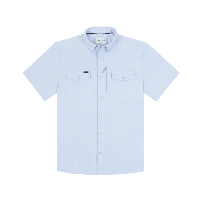 Poncho The Padre Poncho Blue Micro Check / L Men's Short Sleeve Button Down Shirts Rivers and Glen Trading Co