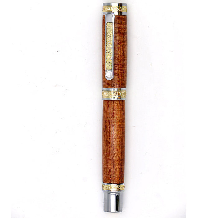 Premium Curly Hawaiian Koa Aloha Fountain Pen - Chrome - Top View