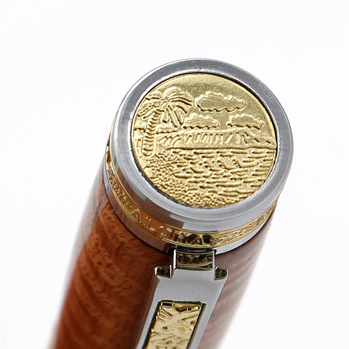 Premium Curly Hawaiian Koa Aloha Fountain Pen - Chrome