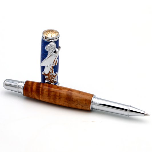 Premium Curly Hawaiian Koa Dolphin Pen - Chrome