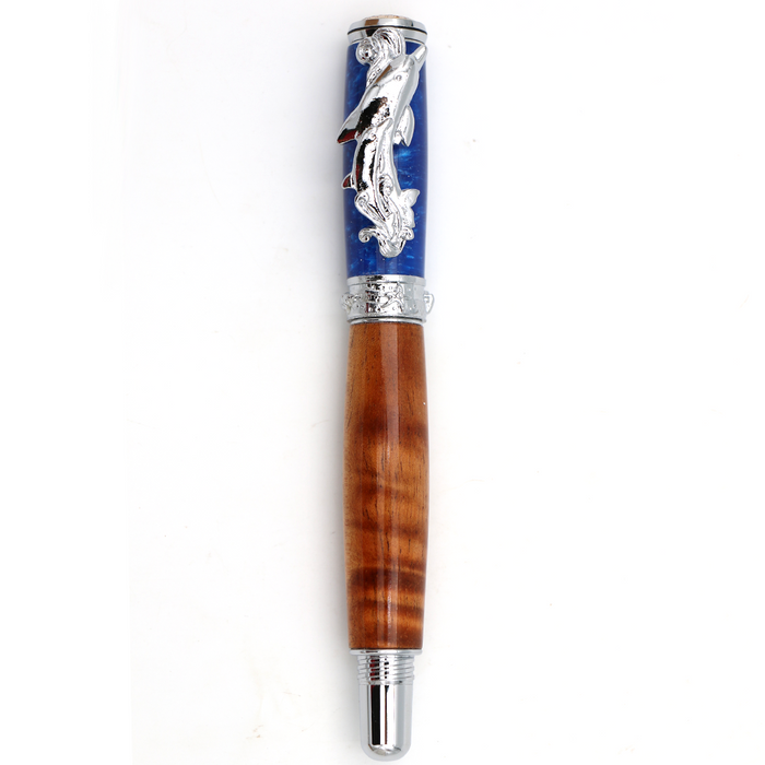 Premium Curly Hawaiian Koa Dolphin Pen - Chrome