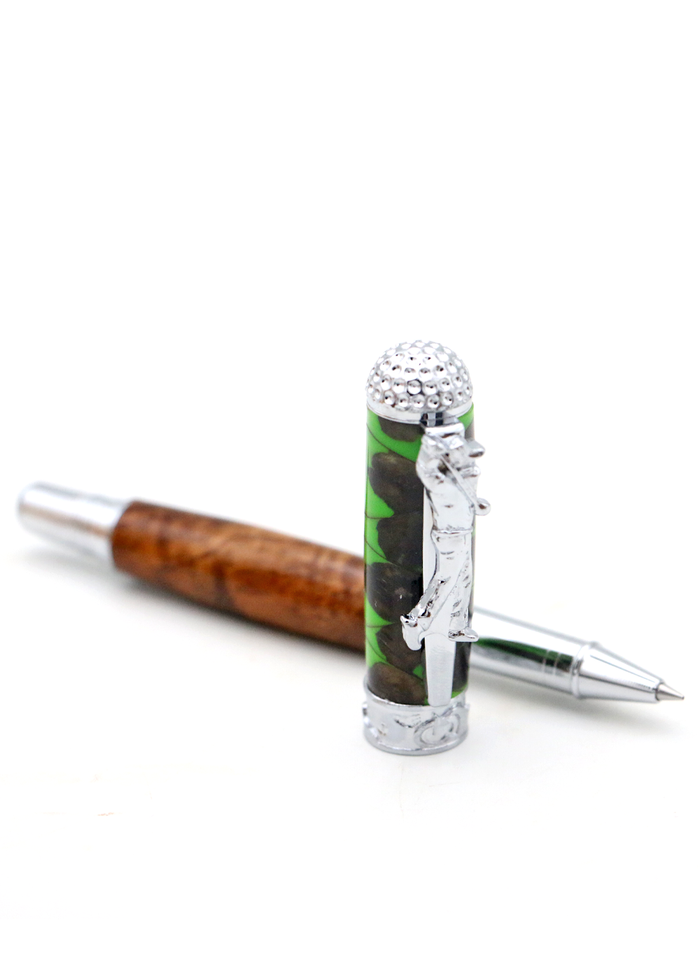 Premium Curly Hawaiian Koa Golf Pen - Chrome