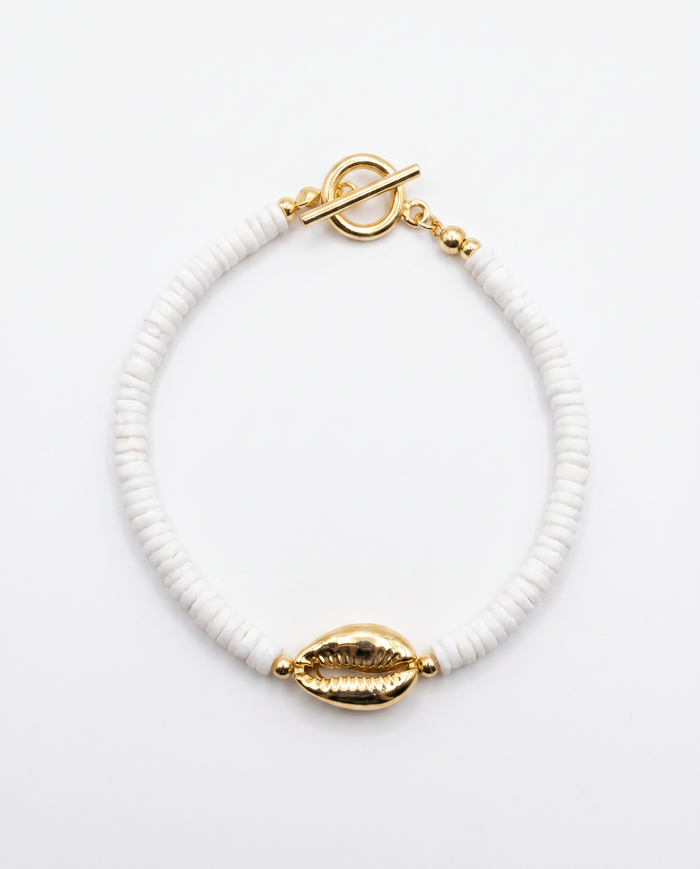 Puka Shell with Gold Cowrie Bracelet
