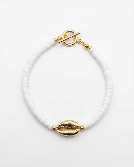 Puka Shell with Gold Cowrie Bracelet