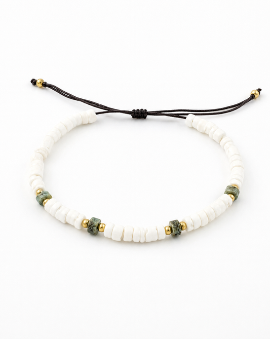 Puka Shells and African Peridote Bead Adjustable Bracelet