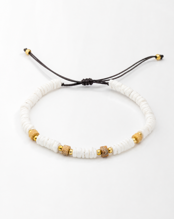 Puka Shells and Jasper Stone Bead Adjustable Bracelet