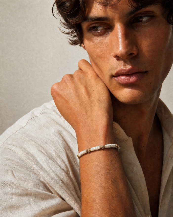 Puka Shells and Jasper Stone Bead Adjustable Bracelet