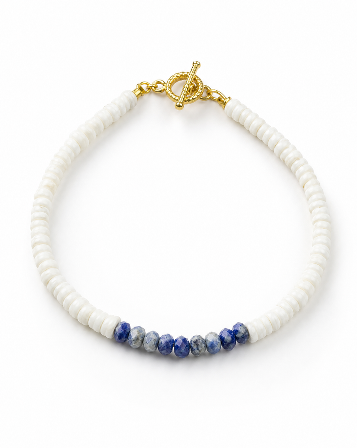 Puka Shells and Sodalite Stone Bead Bracelet