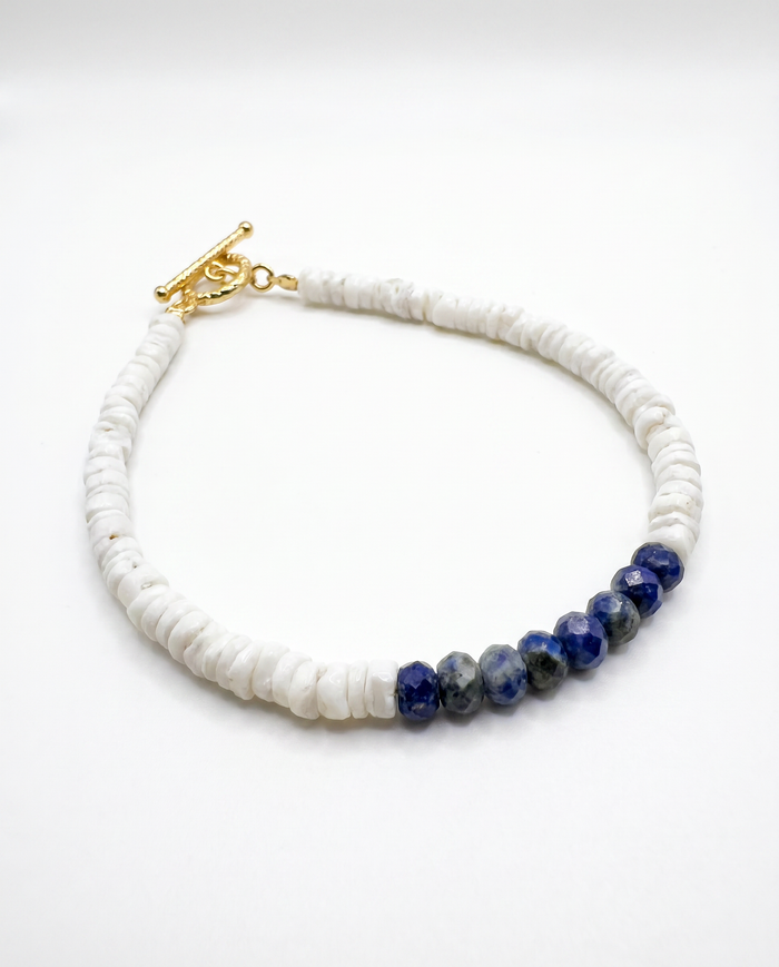 Puka Shells and Sodalite Stone Bead Bracelet
