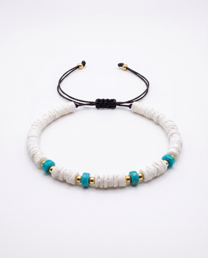 Puka Shells and Turquoise Bead Adjustable Bracelet