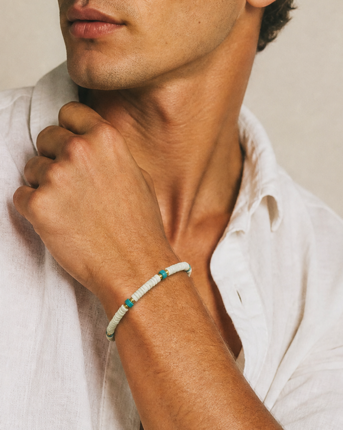 Puka Shells and Turquoise Bead Adjustable Bracelet