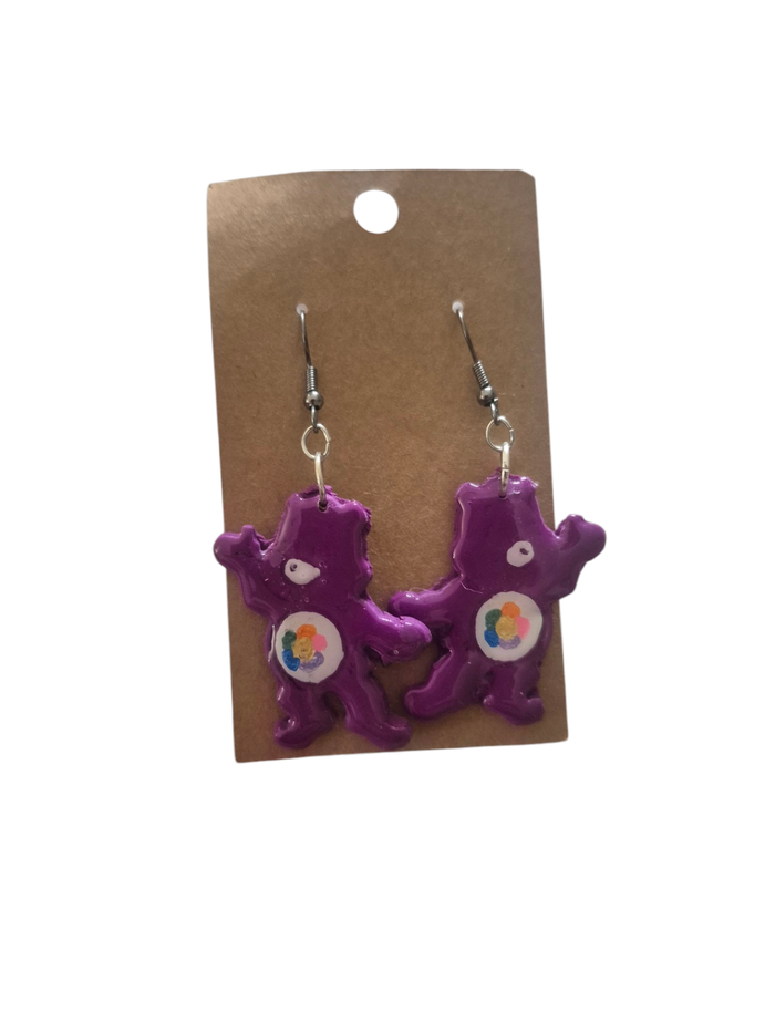 Purple Care a bear earrings