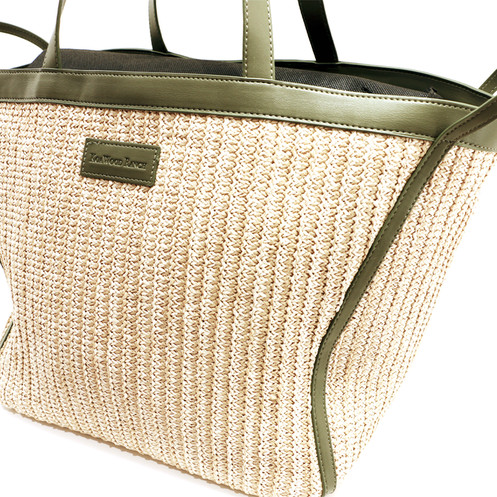Raffia Tote -With Koa Leaf Green Trim - Side View